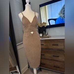 Privy Tan Sparkling Patterned Midi Dress